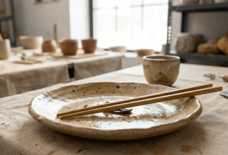 assiette en céramique faite main et plat asiatique atelier Héauville